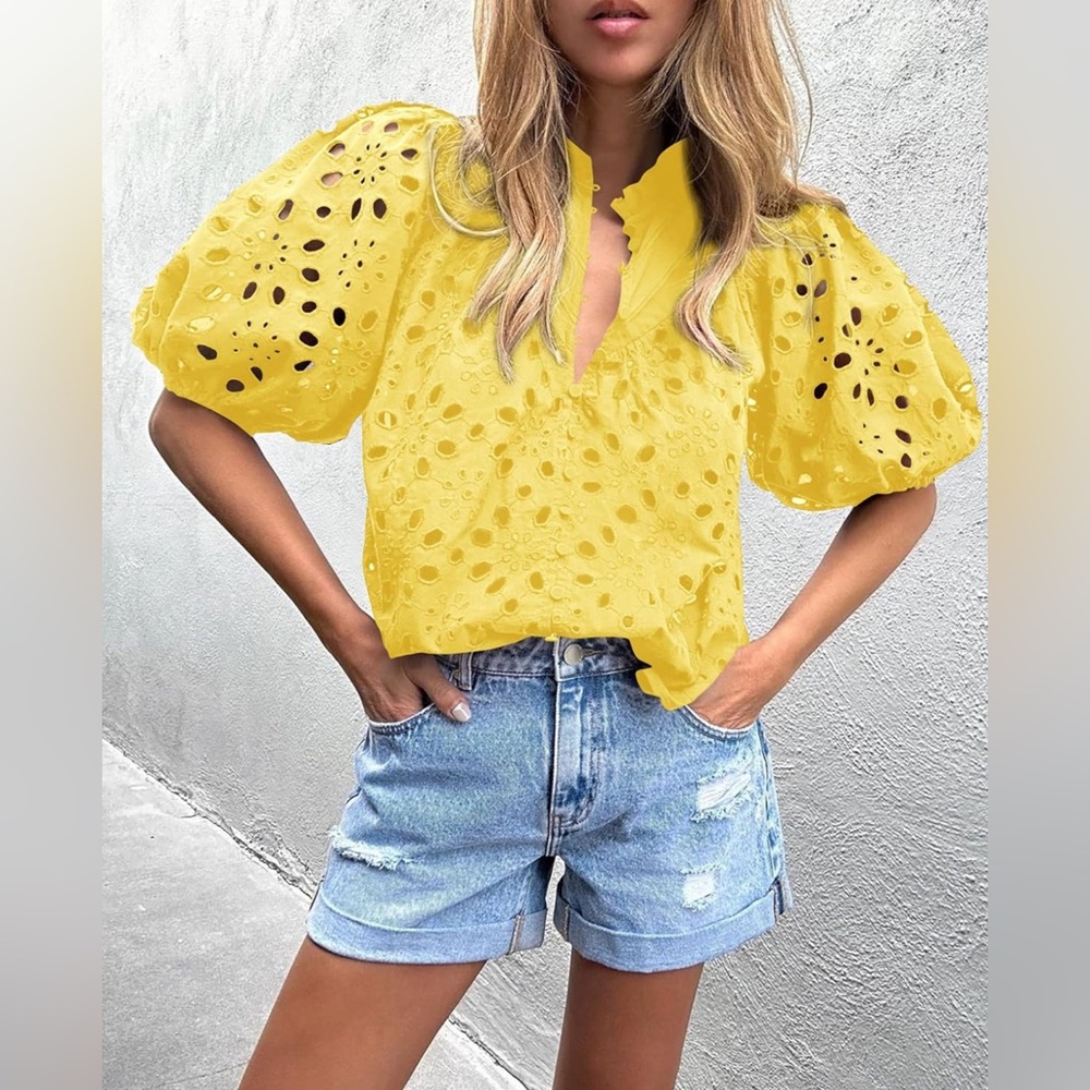 PRETTYGARDEN Womens Hollow Out Lace Embroidered Blouse